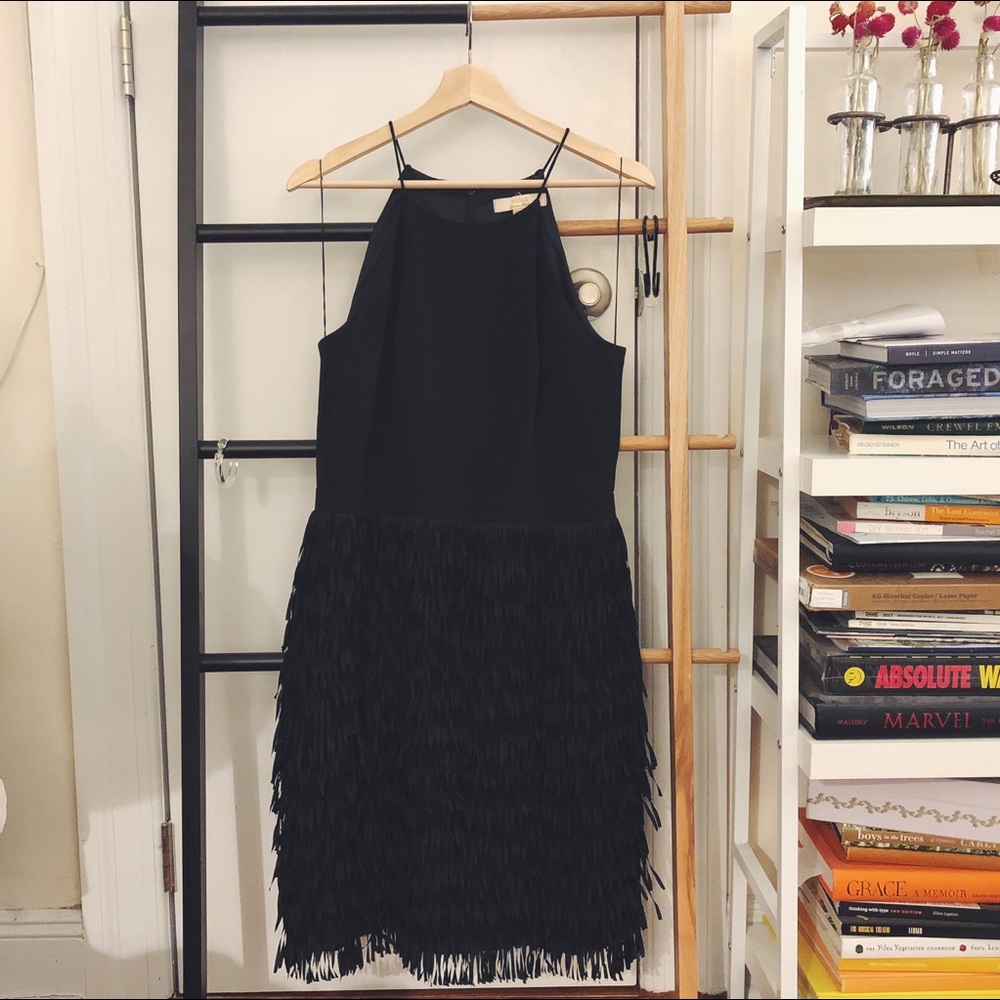 Aidan by Aidan Mattox Halter Dress w Fringe Skirt